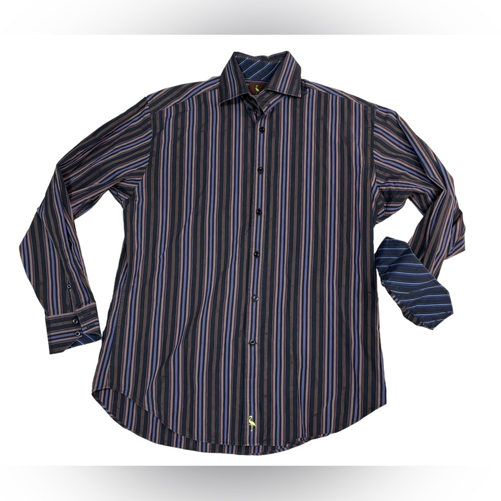 Taylorbyrd Button Shirt Mens Size‎ Medium Stripe Flip Cuff Long Sleeve Stretch